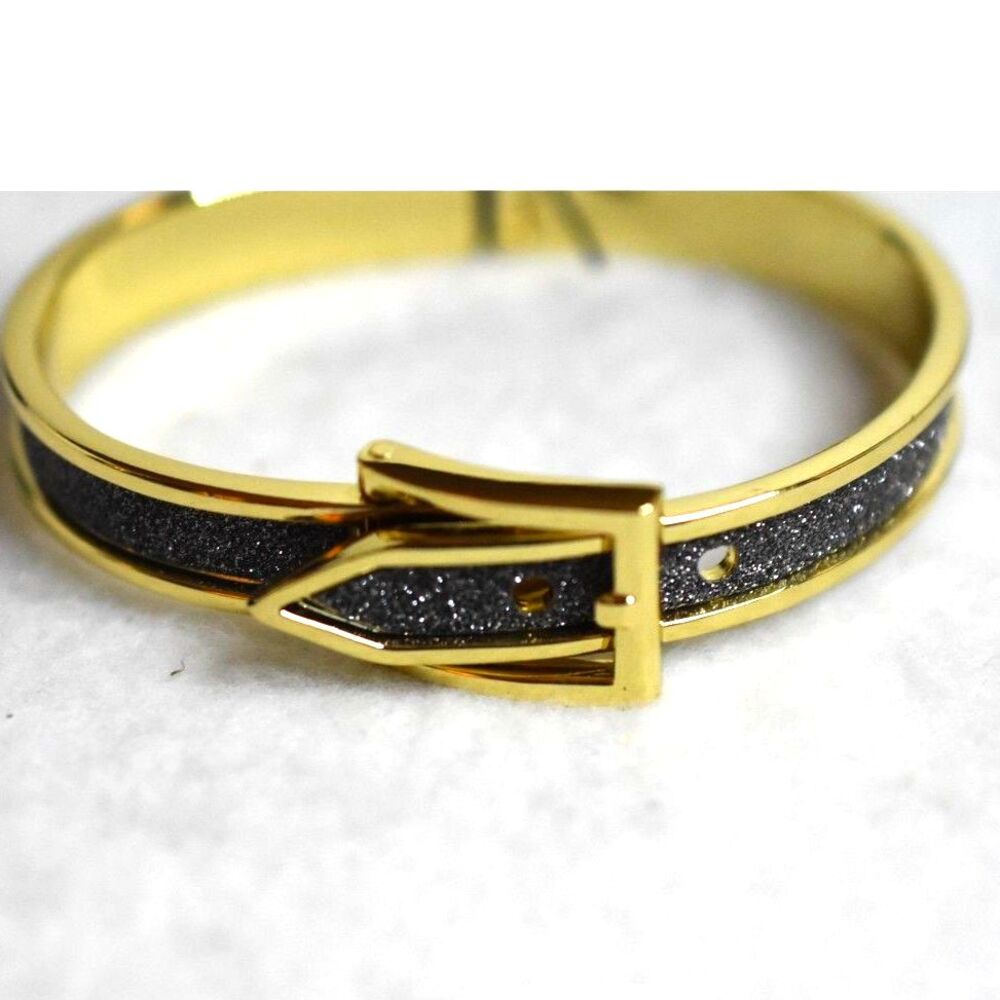 NWOT Express Gold Tone Sparkly Inlay Belt Buckle Hingned 5-6.5" Y2K Bracelet